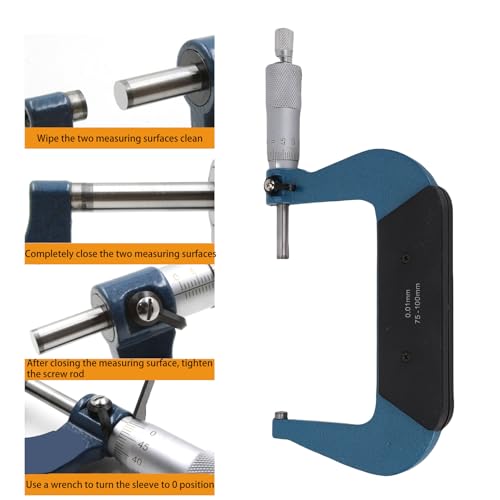 Yosoo Health Gear 75 to 100mm Micrometer, Outside Micrometer Set for Length Diameter Measurement, Stainless Steel Micrometer with Tungsten Carbide Faces for Machinist