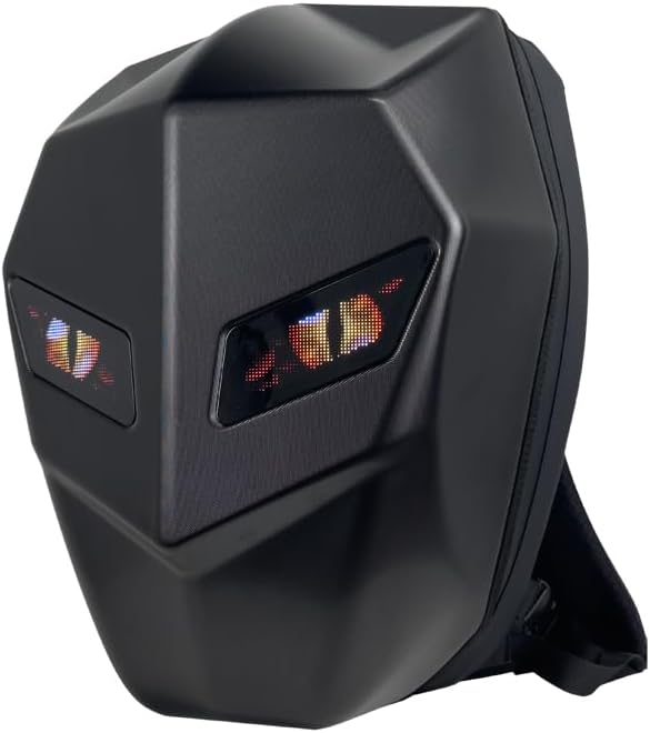 Motorcycle Backpack with LED Eyes, Waterproof Hard Shell Laptop Bag for Riding, Cycling, Travel, Black
