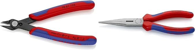 KNIPEX Electronics Super Knips and KNIPEX Long Nose Pliers with Cutter (2612200), 8 inches