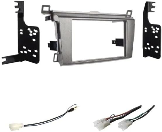 Gray Double Din Car Stereo Install Dash Kit, Wire Harness and AM/FM Radio Reception Antenna Adapter Combo -No Factory External Amp Vehicles: Made for 2013-2018 Toyota RAV4 RAV-4 (No EV Models)