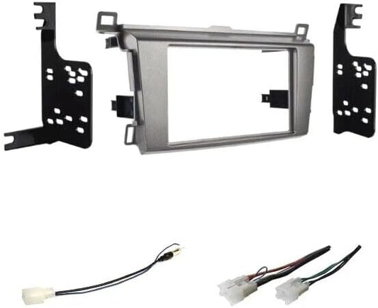 Gray Double Din Car Stereo Install Dash Kit, Wire Harness and AM/FM Radio Reception Antenna Adapter Combo -No Factory External Amp Vehicles: Made for 2013-2018 Toyota RAV4 RAV-4 (No EV Models)