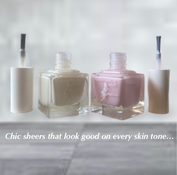 ADRIANNE K Sheer Nail Polish and Topcoat Trio Gift Set. Fast Drying and Easy to Use. Nontoxic. Milky White, Pearly Pink and Clear Shiny Protectant Top Coat