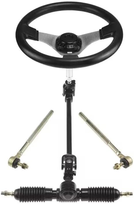 PRO BAT 300mm/11.8'' Steering Wheel Steel Kit 320mm/12.6'' Gear Rack Pinion Adjustable Shaft Set Replacement for 110cc Go Kart Golf Buggy UTV