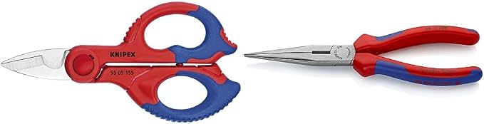 KNIPEX Tools Electrician's Shears (9505155SBA) and Long Nose Pliers With Cutter, Multi-Component (2612200) Bundle