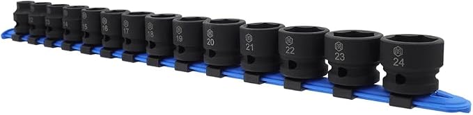MichaelPro 1/2 Inch Low Profile Impact Socket Set, 14-Piece Low Profile Sockets, CR-MO, with Socket Rail | MP005046