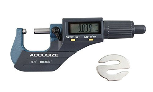 Accusize Industrial Tools 0-1''/0-25 mm by 0.00005''/0.001 mm 2 Key Electronic Digital Outside Micrometer, Metric/Imperial, Md71-0001 | 2-Key Electronic Digital, Carbide-Tipped, Data Output, 0.00005 in Resolution