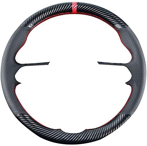 DIY Stitching Carbon Fiber Steering Wheel Cover for Chevrolet Chevy Blazer 2019-2022 / Silverado 1500 2019-2021 2500HD 3500HD 2020-2021 / Suburban Tahoe 2021 Black Leather Interior Accessories