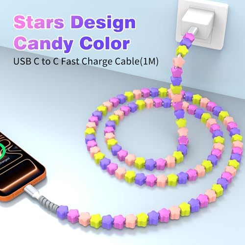 USB C Headphones,60W Beaded USB-C Fast Charger Cable for Samsung S26 Ultra S25 FE A17 A16,USB-C to Type C PD Charge Cable Fast Charging Cord for iPhone 17 Pro Max 17e 16e 16 15 Pixel 10a 9a 8 School