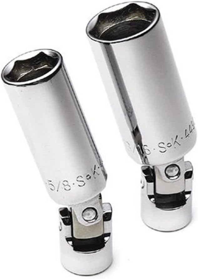 SK Tools USA 3/8" Drive, 2 Piece, 6 Point, Long, Chrome Flex Spark Plug Socket Set: 5/8" & 13/16" | 4492