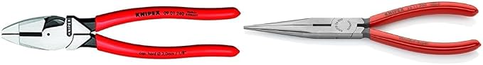 Knipex Tools LP Ultra-High Leverage Lineman's Pliers Bundle with Long Nose Pliers With Cutter, 8"