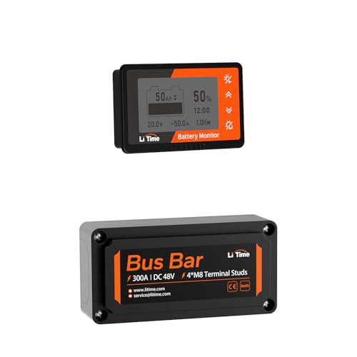 LiTime 500A Battery Monitor with Shunt Bundle with 300A Bus Bar for LiFePO4