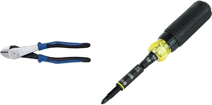 Klein Tools Pliers and Screwdriver Set - 8-Inch Diagonal Cutters, 11-in-1 Ratcheting Driver with Phillips, Slotted, Square and Torx Tips