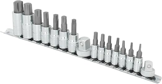 MichaelPro 12-Piece 3/8" Drive Long Torx Socket Set T10-T60 Bundle with 16-Piece Torx Bit Set T8-T10 with Rail Organizer