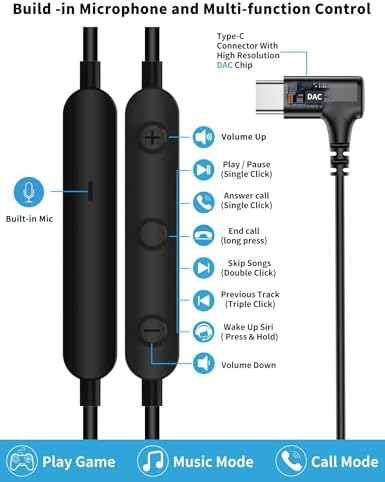 USB C Headphones,60W Beaded USB C Fast Charger Cable for Samsung S26 Ultra S25 FE A17 A16,USB-C to Type C PD Charge Cable Fast Charging Cord for iPhone 17 Pro Max 17e 16e 16 15 Pixel 10a 9a 8 School