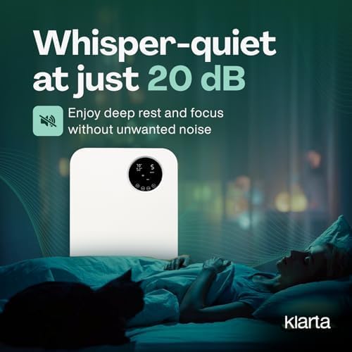Air Purifier for Home - Smart WiFi App - Ultra Quiet 20 dB - 99.97% Particle Filtration - Up to 1200 ft - Klarta Forste Black