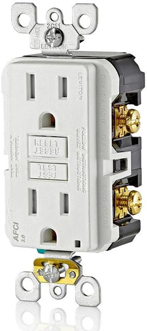 Leviton AFCI Outlet, 15 Amp, Self Test, Tamper-Resistant with LED Indicator Light, Protection from Electrical Fires, AFTR1-W, White (Pack of 10)