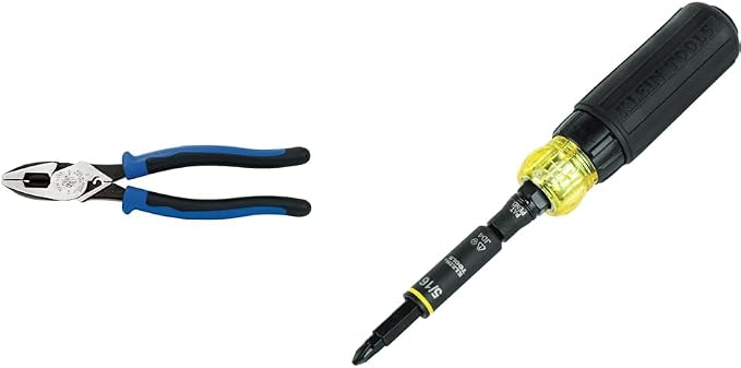 Klein Tools Linemans Pliers, Ratcheting Screwdriver, Side Cutter 9-Inch, 11-in-1 Multi Tool