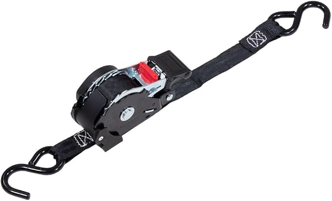 Mytee Products (2 Pack) Auto Retract NO-RATCHETING Ratchet Straps | 1" x 12' Retractable Ratchet Straps with Coated S Hook Tiedowns for Motorcycles, ATVs, Bikes: Tight & Secure Pickup Trailer Tie-Down