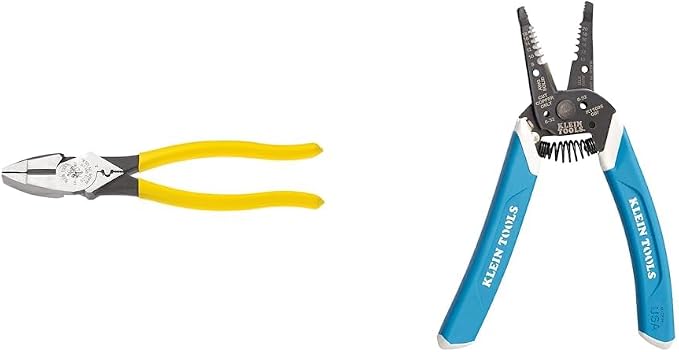 Klein Tools 9-Inch Lineman's Crimping Pliers and Klein-Kurve 8-18 AWG Wire Stripper/Cutter Bundle