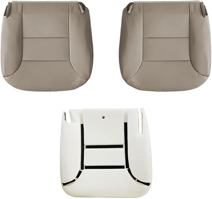 NLQR Med Neutral Tan #522 Front Both Side Bottom Replacement Microfiber Leather Seat Covers & Driver Foam Cushion Compatible with Chevy Silverado Tahoe Suburban Sierra Yukon 1995 1996 1997 1998 1999