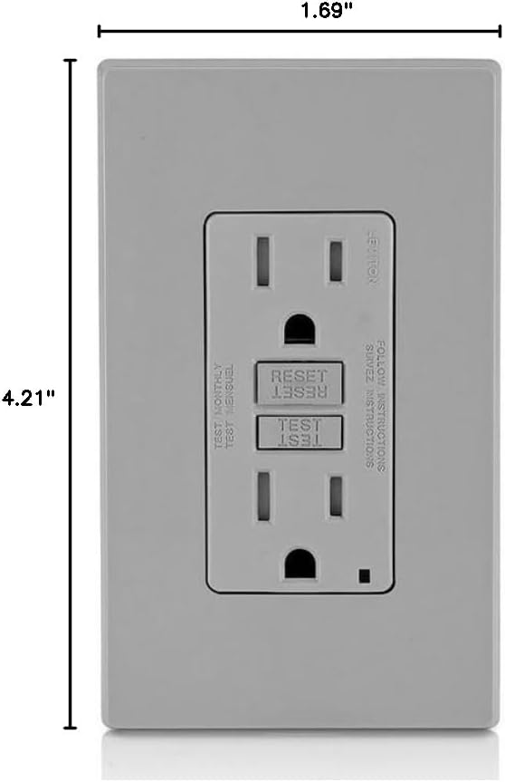 Leviton GFCI Outlet, 15 Amp, Self Test, Tamper-Resistant with LED Indicator Light, Protection from Electric Shock and Electrocution, GFTR1-GY, Gray (Pack of 10)