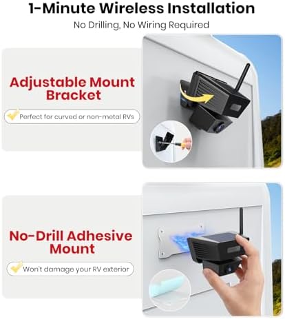 Solar Magnetic Wireless Backup Camera with a Bendable Suction Cup Bracket: Place the Monitor Anywhere You Want Without Obstructing Your View, 1080P HD Quality, and Receive Reliable Customer Service