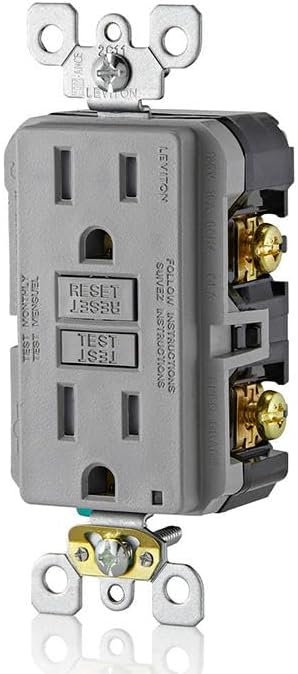 Leviton GFCI Outlet, 15 Amp, Self Test, Tamper-Resistant with LED Indicator Light, Protection from Electric Shock and Electrocution, GFTR1-GY, Gray (Pack of 10)