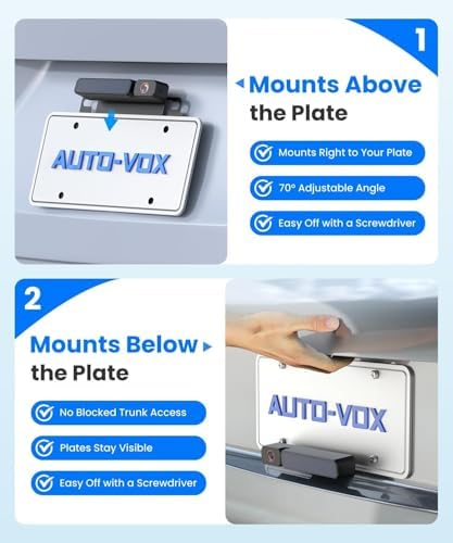 AUTO-VOX 5" Solar Wireless Backup Camera with Suction Cup Mount: Compact 1080P Monitor, Adjustable Windshield Mount, Solar Assisted Charging, IP69K for Car Truck SUV Trailer RV
