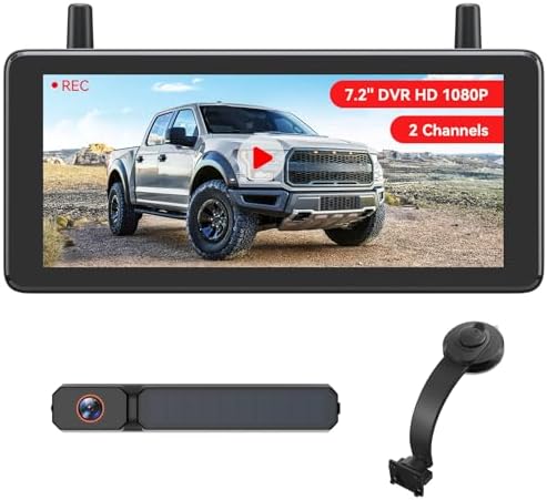 AUTO-VOX 7.2" Solar Wireless Backup Camera with Suction Cup Mount: HD 1080P DVR Reverse Camera, Adjustable Windshield Mount, IP69K Waterproof for Car, Van, SUV, Truck, Trailer, RV