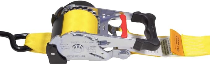 Mytee Products 2 Pk 2"x 9.2' Bolt on Yellow Retractable Ratchet Straps for Cargo - Coated S Hook Auto Retract Ratchet Straps - Self Ratcheting Strap for Boat Tie Down to Trailer & Jet Ski, ATVs, Bikes