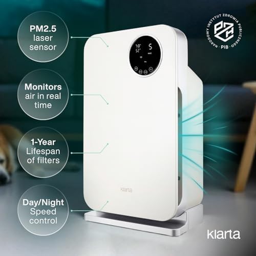 Air Purifier for Home - Smart WiFi App - Ultra Quiet 20 dB - 99.97% Particle Filtration - Up to 1200 ft - Klarta Forste Black