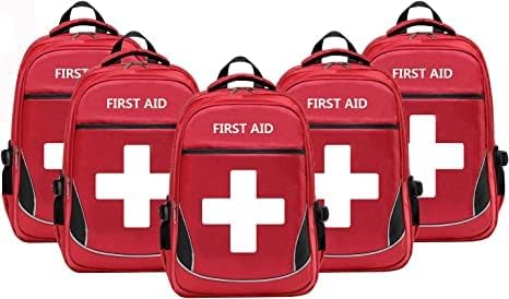 First Aid Bag Empty Red Emergency Medical Bag First Responder Trauma Multi-Pocket Traveling Field Trips Camping Essentials (Red,Pack of 5)