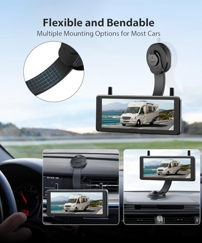 AUTO-VOX 5" Solar Wireless Backup Camera with Suction Cup Mount: Compact 1080P Monitor, Adjustable Windshield Mount, Solar Assisted Charging, IP69K for Car Truck SUV Trailer RV