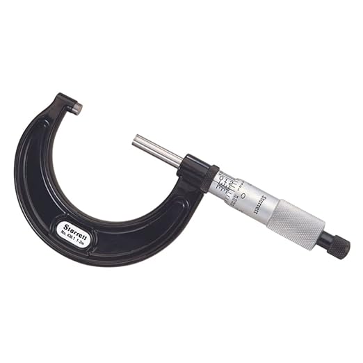 Starrett Outside Micrometer with One-Piece Spindle, Satin Chrome Finish and Tapered Frame - Quick and Easy Adjustment, 1-2"Range, .0001" Graduation - T436.1XRL-2