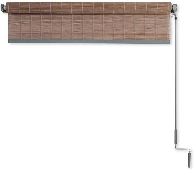 Coolaroo Wand Operated Outdoor Roller Shade – Cordless Sun Blocking Window Blind for Patio, Deck, or Sunroom – Fade Resistant, Smooth Wand Operation, Kid-Safe, Hardware Included, 4' x 6', Teak