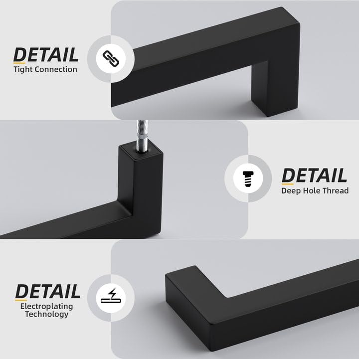 goldenwarm 50 Pack 5 Inch Black Cabinet Handles - Matte Black Drawer Pulls Stainless Steel - 128mm Cabinet Hardware Square Bar Modern Cabinet Pulls for Kitchen Bathroom Cupboard