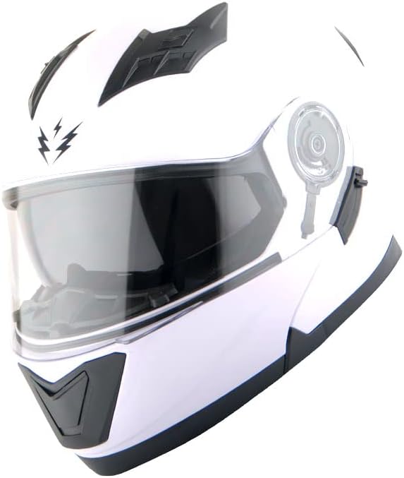 1Storm New Motorcycle Bike Modular Full Face Helmet Dual Visor Sun Shield: Glossy White