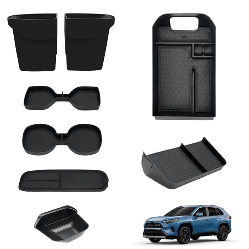 ELECFRESH 2PCS Door Side Trash Can and 6PCS Center Console Organizer Tray Compatible with 2019-2024 2025 Toyota RAV4