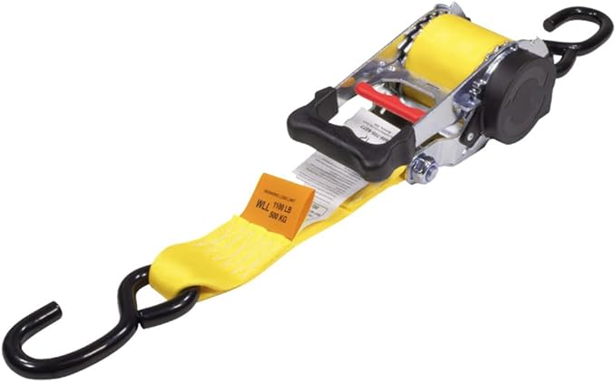 Mytee Products 2 Pk 2"x 9.2' Bolt on Yellow Retractable Ratchet Straps for Cargo - Coated S Hook Auto Retract Ratchet Straps - Self Ratcheting Strap for Boat Tie Down to Trailer & Jet Ski, ATVs, Bikes