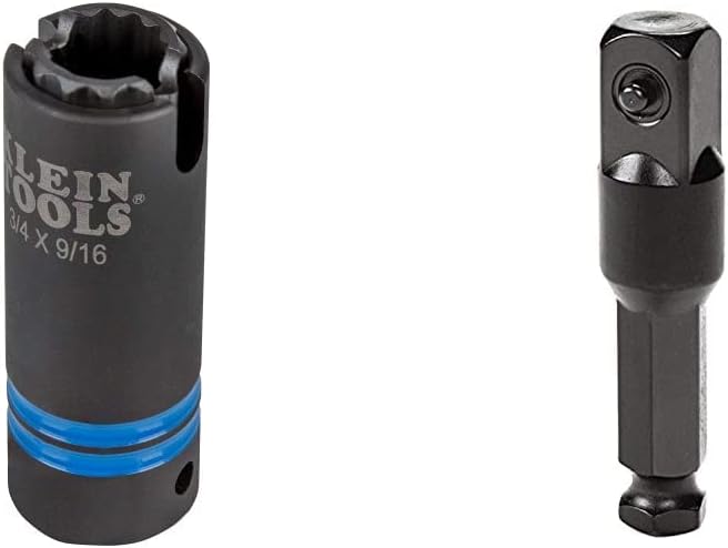 Klein Tools 66031 3-in-1 Slotted Impact Socket, 12-Point Deep Sockets, Coaxial Spring Loaded, 3/4 and 9/16-Inch Hex Sizes, 1/2-Inch Drive & Stanley Proto J7121 1/2" Square Ext, 7/16" Hex