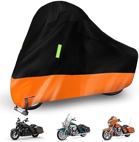 Waterproof Motorcycle Cover Replace for Harley Davidson Touring Road King/Street Glide/Road Glide with Anti-Theft Lock Hole for Outdoor Rain Snow Protection (94 to 100inches, Without Trunk)