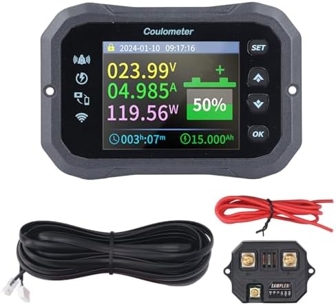 Battery Monitor, Battery Monitor KM105F Battery Shunt Ammeter with Battery Monitor, Shunt, 1m Red Positive Wire, 5m Communication Wire, User Manual for diverse applications