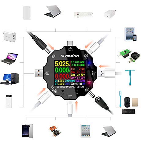 USB C Tester, 3 in 1 Type C DC5.5 USB Meter USB Load Color Screen IPS Digital Multimeter,Voltage,Current,Power,Resistance,Capacity Detector PD2.0/PD3.0,QC2.0/QC3.0