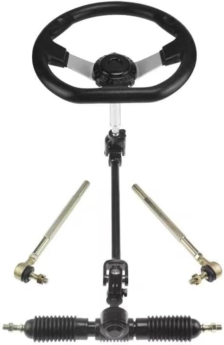 PRO BAT 270mm/10.6'' Steering Wheel Steel Kit 320mm/12.6'' Gear Rack Pinion Adjustable Shaft Set for 110cc Go Kart Golf Buggy UTV