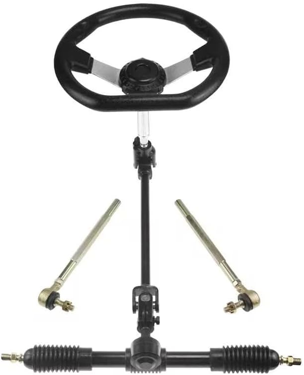 PRO BAT Go Kart 270mm/10.6'' Front Steering Wheel Assembly 420mm/16.5'' Gear Rack Pinion Adjustable Shaft Tie Rod Kit for 50cc 70cc 90cc 110cc 125cc 140cc 150cc Go Cart Golf UTV Buggy ATV