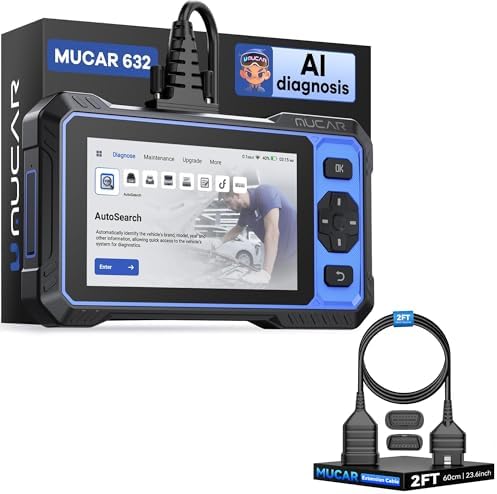 MUCAR 632 OBD2 Scanner + Universal 16 Pin Male to Female OBD2 Extension Cable