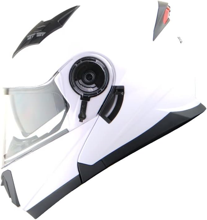 1Storm New Motorcycle Bike Modular Full Face Helmet Dual Visor Sun Shield: Glossy White
