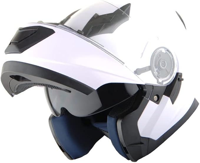 1Storm New Motorcycle Bike Modular Full Face Helmet Dual Visor Sun Shield: Glossy White