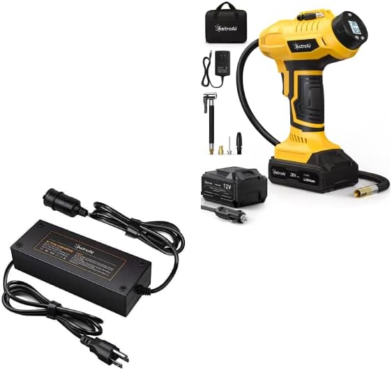 AstroAI Cordless Tire Inflator and AstroAI AC to DC Converter 10A/120W/7.78FT