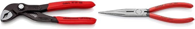 KNIPEX Tools Cobra Water Pump Pliers (8701150), 6-Inch,Red and KNIPEX Tools Long Nose Pliers With Cutter (2611200), 8